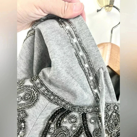 Love Sam Gray Beaded Sequin Wide Sleeve Embellished Hoodie Size Small - Picture 4 of 11